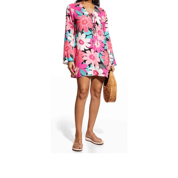 La Blanca MULTI IN FULL BLOOM Lace Front Tunic Dress Swim Cover Up Size S . - Picture 2 of 9